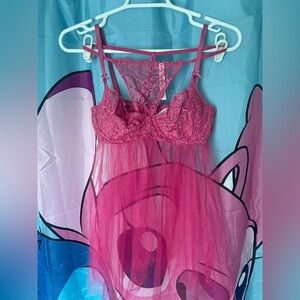 Victoria’s Secret Elegant Pink Lace Babydoll Lingerie